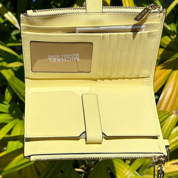 Michael Kors Jet Set Large Chain Tote Bag + Double Zip Wallet Black Yellow - Picture 13 of 16